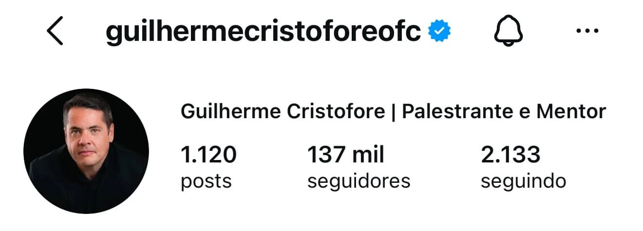 Perfil verificado @guilhermecristoforeofc no Instagram, com 137 mil seguidores
